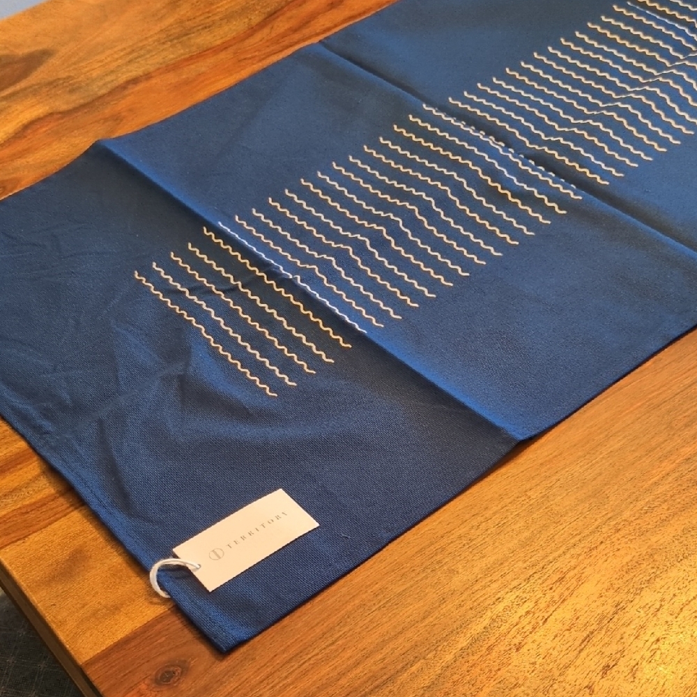 Blue Table Runner with White Pattern